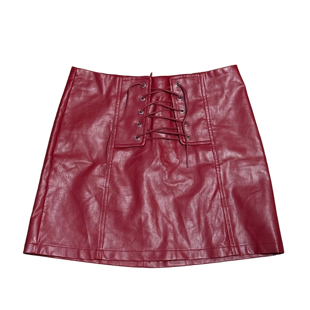 Fashion Nova Red Lace-Up Mini Skirt